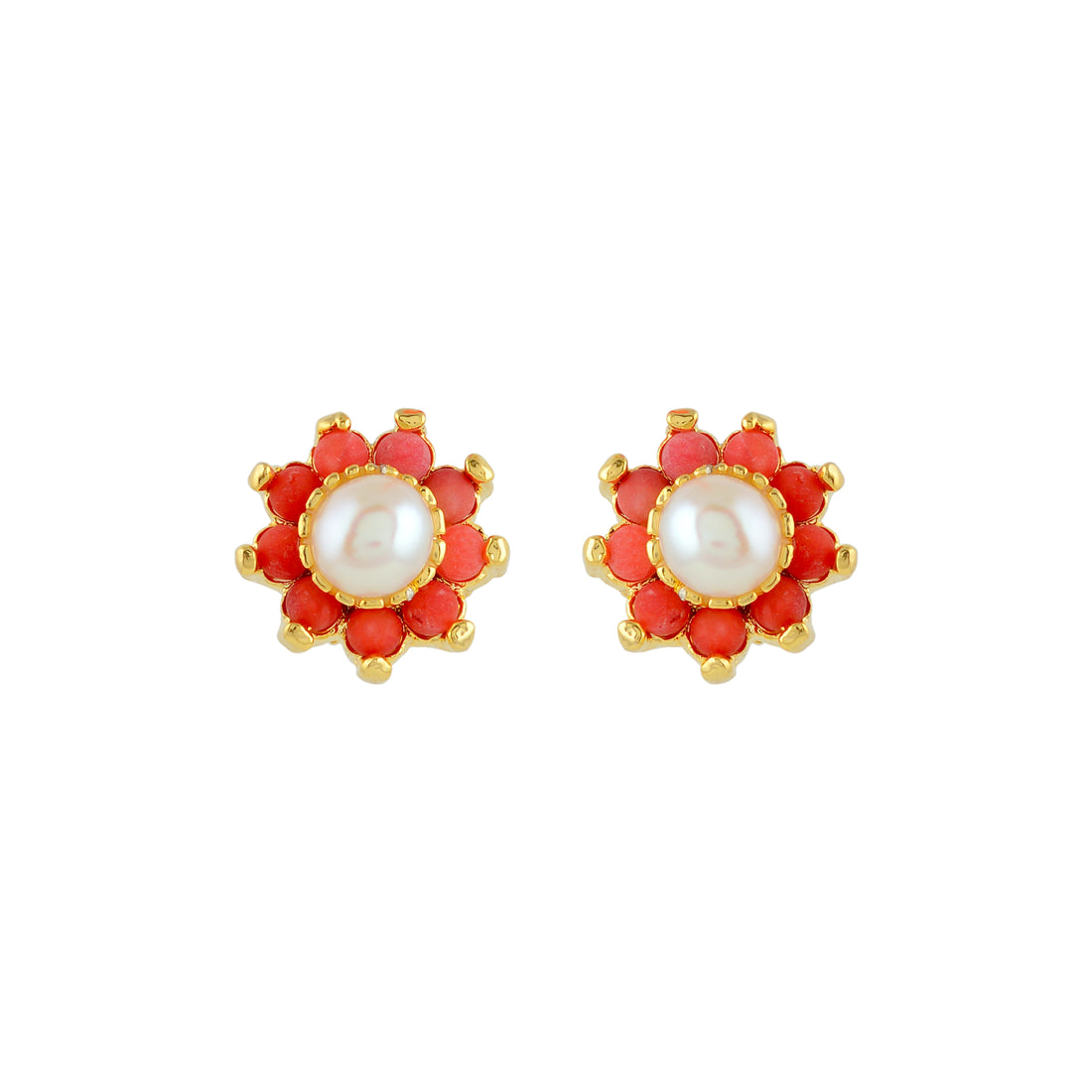 Coral & Pearl Floral Stud