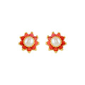 Coral Bloom Pearl Studs (Coral & Freshwater Pearl Stud Earrings)