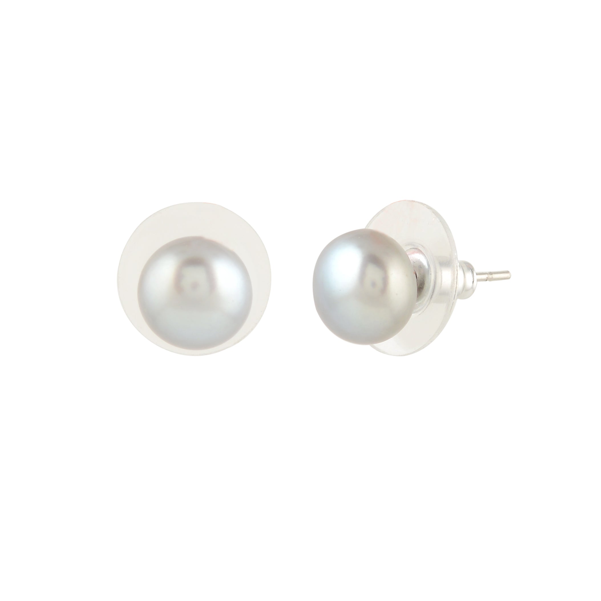 Fresh Water Button Steel Grey Color Pearl Earrings JPT7657