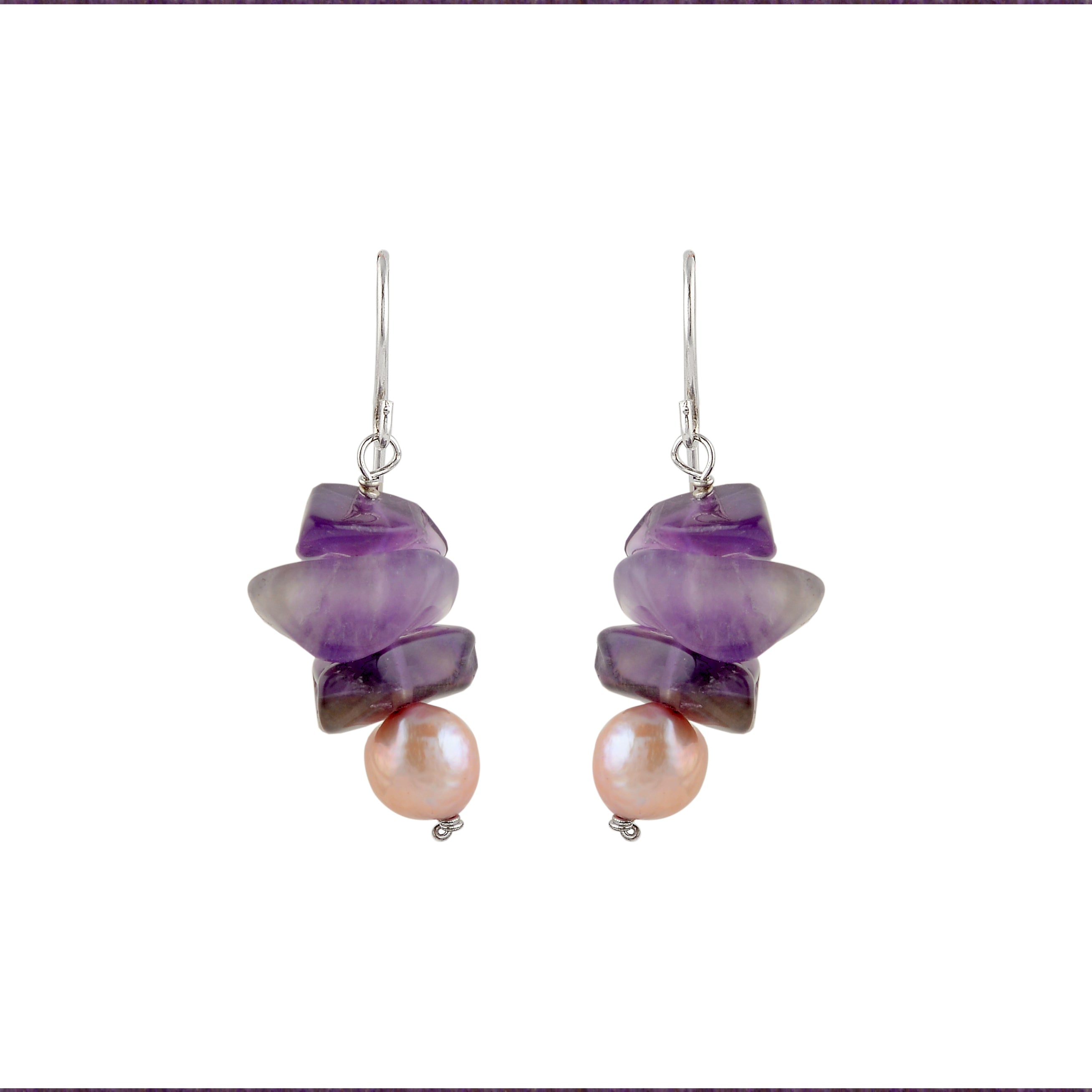 Natural Pearl and Amethyst Hanging Earrings
