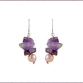 Amethyst Pearl Cascade Earrings (Natural Pearl & Amethyst Hanging Earrings)