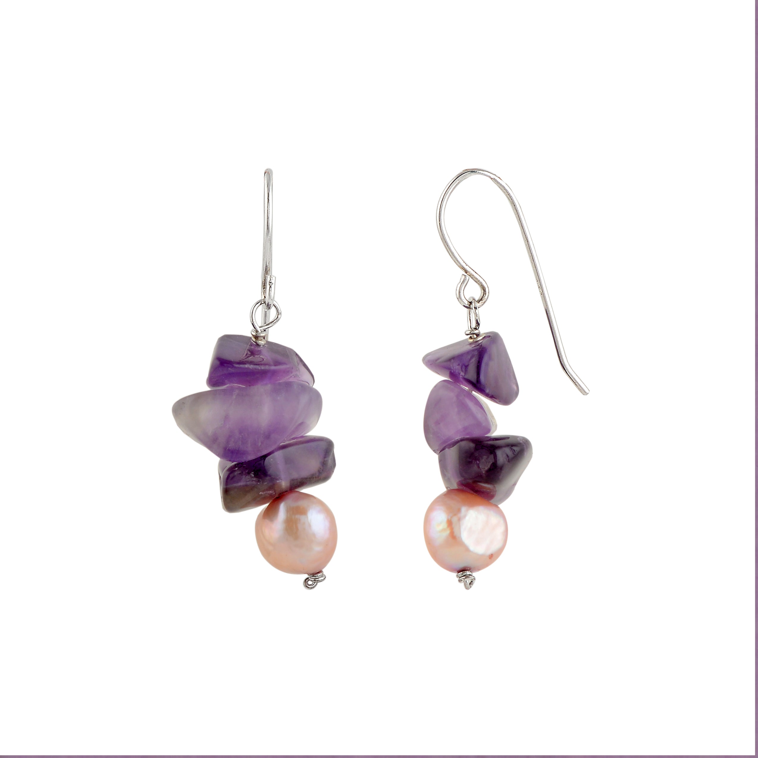 Natural Pearl and Amethyst Hanging Earrings