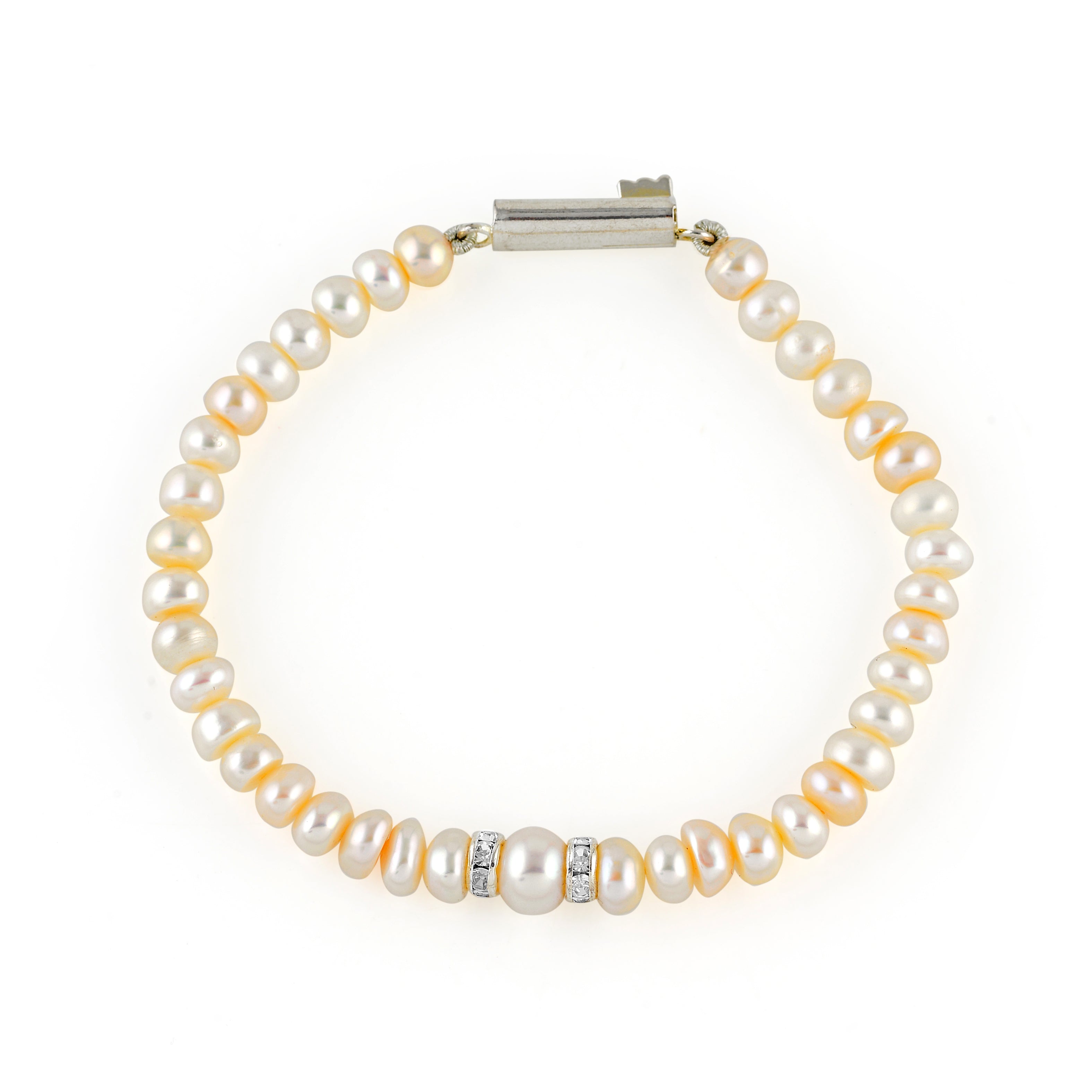 Timeless  White Button Pearl bracelet in Silver - Krishna Jewellers Pearls and Gems