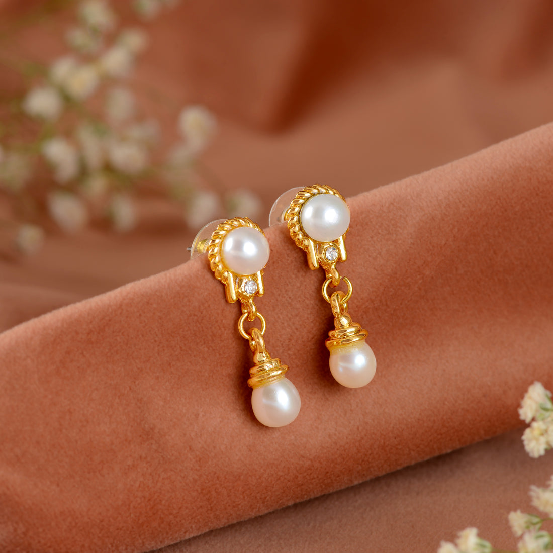 Pearl Drop Earrings with gold finish