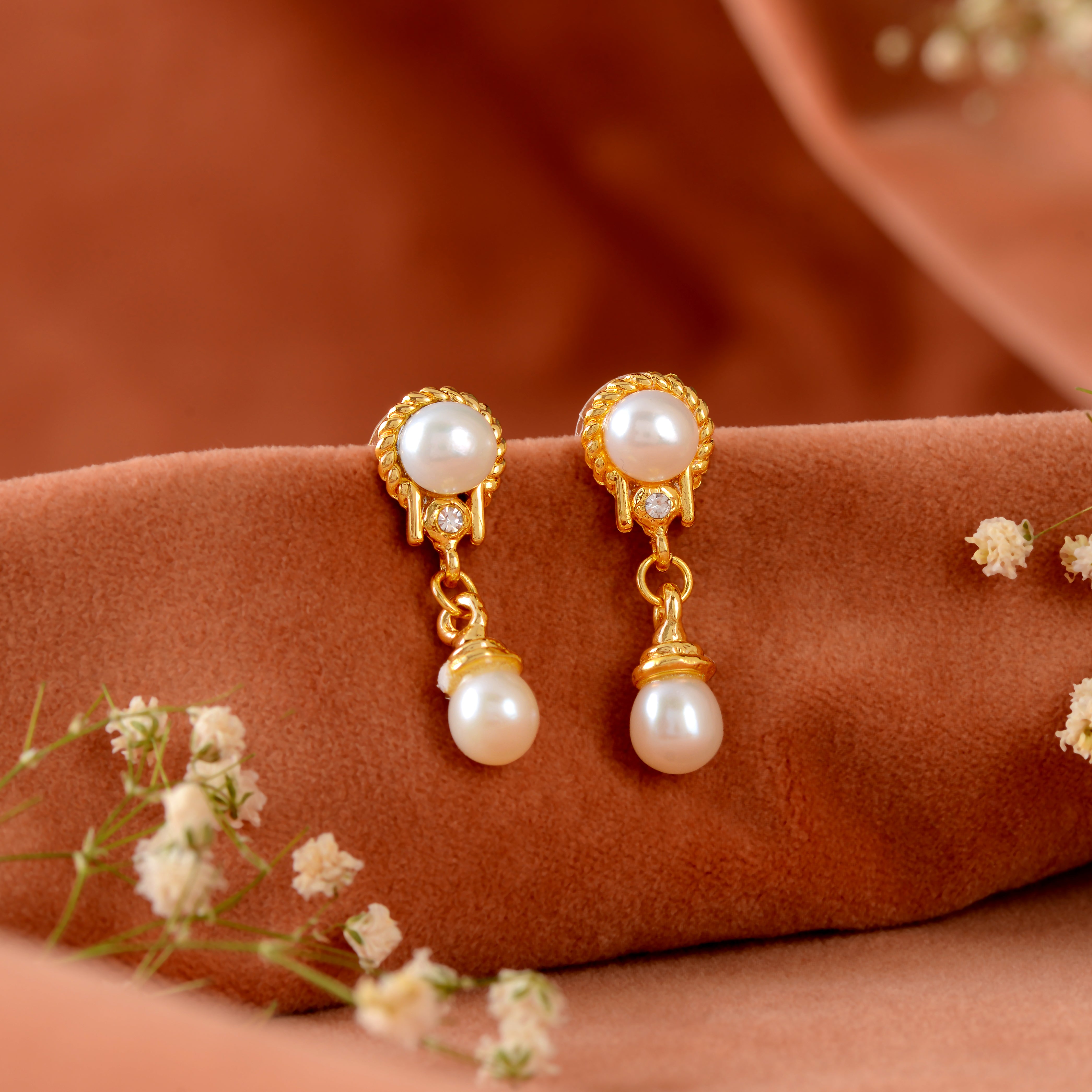 Pearl Drop Earrings with gold finish