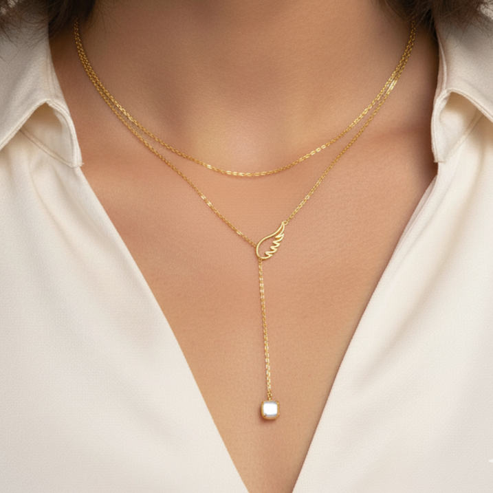 Shattered Serenity: Ethereal Elegance In Broken Angel Pearl Drop Necklace