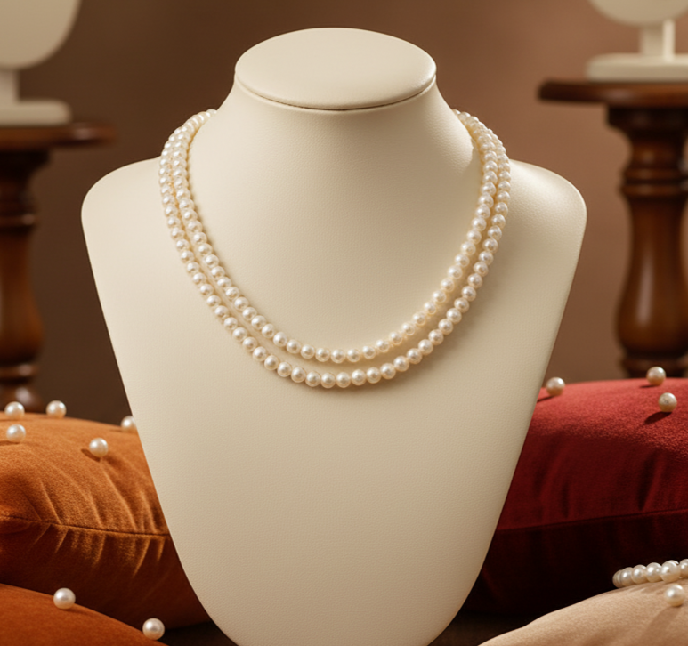 Heritage Duo Pearl Necklace (Two-Row Freshwater Round Pearl Necklace)