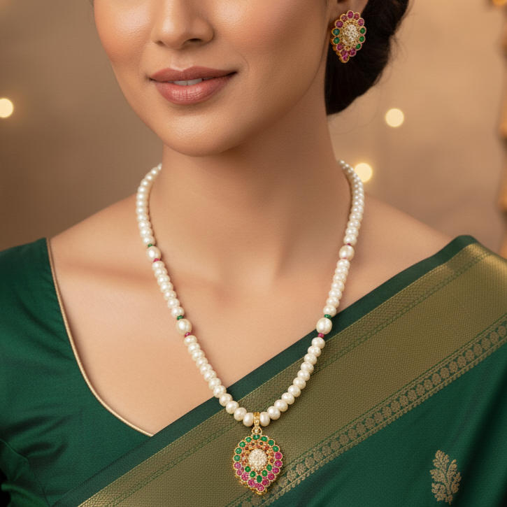 Elegant Button Pearl Single-Line Necklace Set