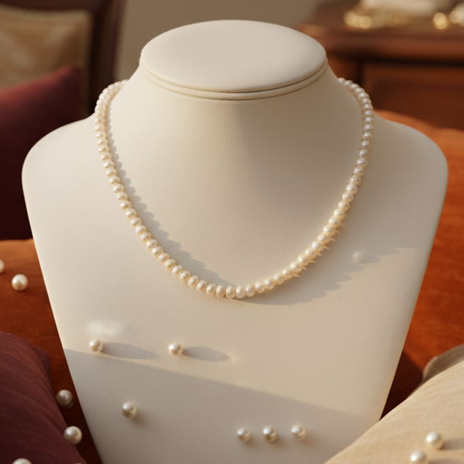 A Radiant White Pearl Button Necklace