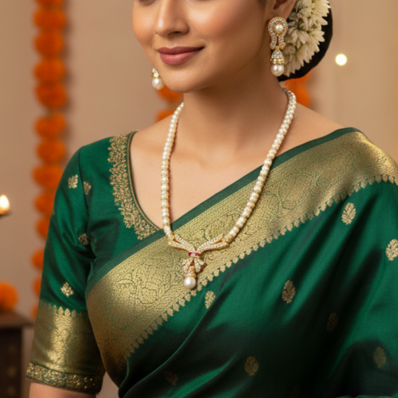 Elegant Button Pearl Single Line Necklace and Earrings Set