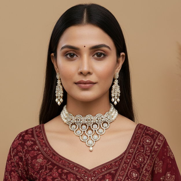 Pearl Choker Set with CZs and Freshwater Pearls