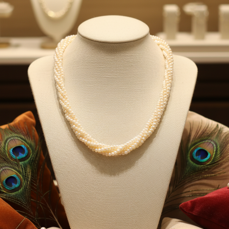 Twisted White Pearl Necklace