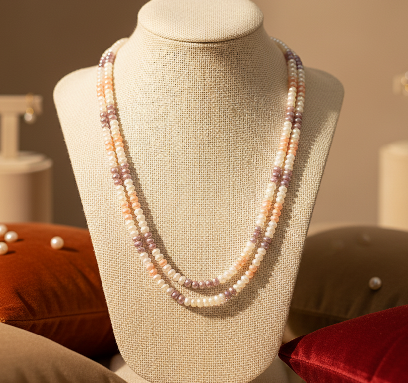 Elegant Multi-Color Freshwater Pearl 2-Line Necklace