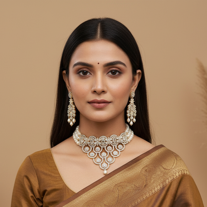 Pearl Choker Set with CZs and Freshwater Pearls