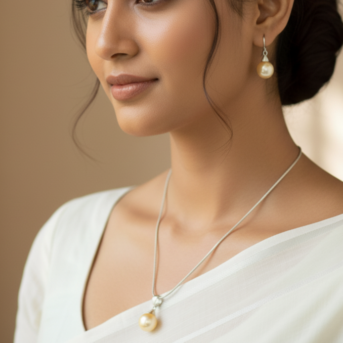 Golden Pearl Pendant Chain set
