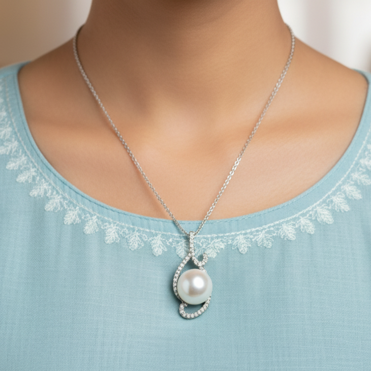 Lunara Pearl Pendant Necklace (Sterling Silver Freshwater Pearl Necklace)