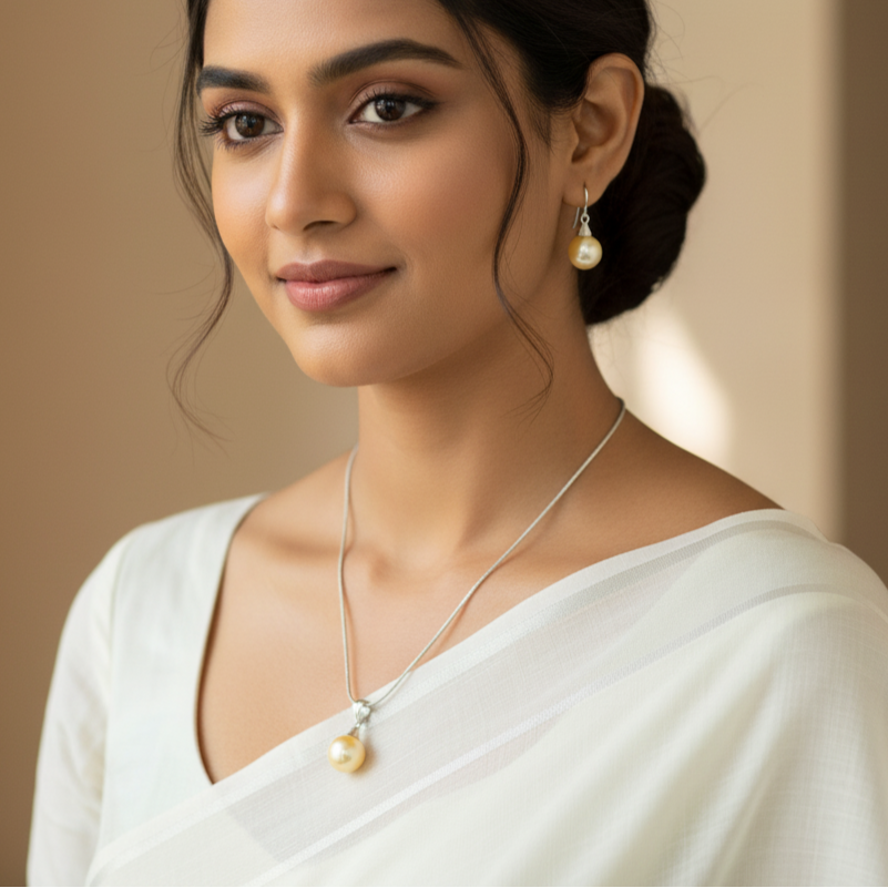 Golden Pearl Pendant Chain set