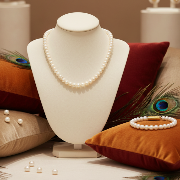 Elegant Pearl String Necklace with Matching Bracelet Set