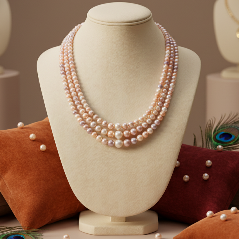 Tri-Color Pearl Necklace with Graduation