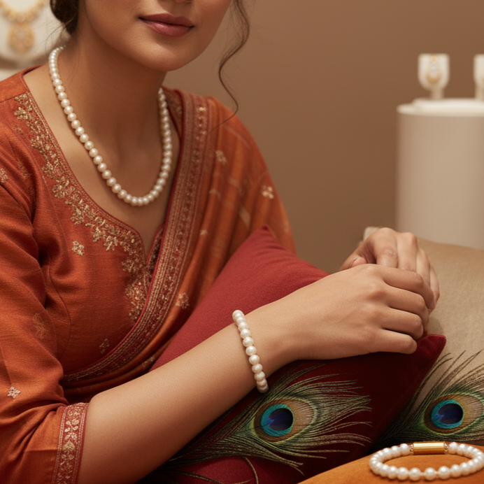 Elegant Pearl String Necklace with Matching Bracelet Set