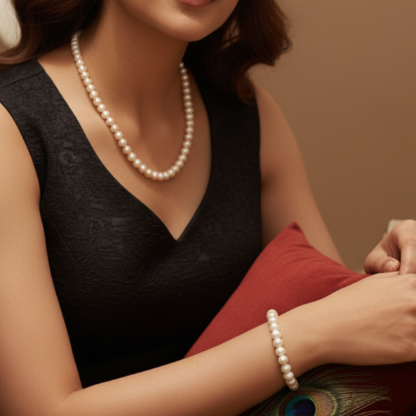 White Pearl Necklace with Matching Stud Earrings