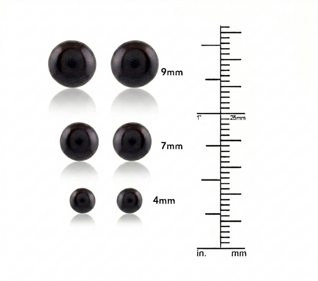 Classic Black Pearl Stud Earrings – AAA Freshwater Pearl 4MM 7MM 9MM