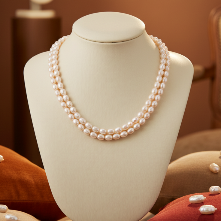 Stylish Double Line White Pearl Necklace
