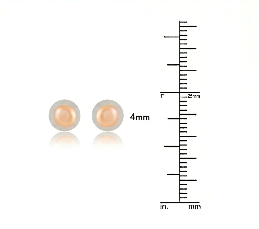Blush Peach Freshwater Pearl Stud Earrings in Sterling Silver | AAA Pearl Studs | 4MM