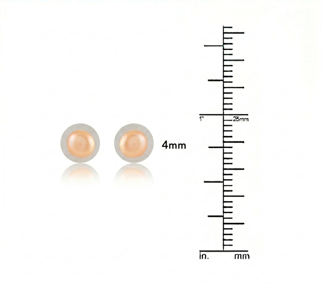 Blush Peach Freshwater Pearl Stud Earrings in Sterling Silver | AAA Pearl Studs | 4MM