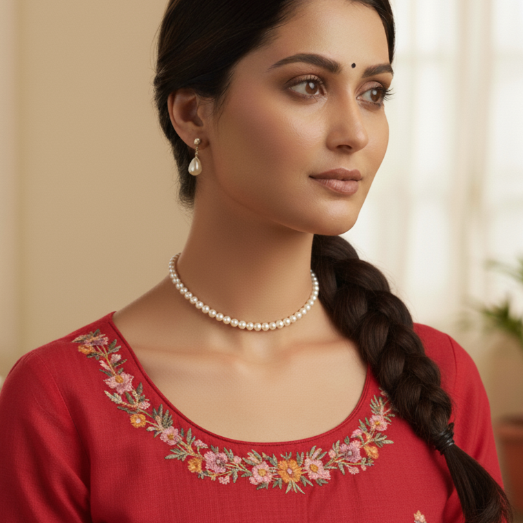 Grey Pink Pearls Necklace