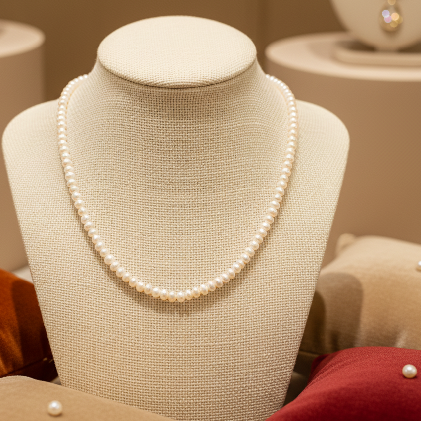 Radiant White Button Pearl Necklace (Freshwater White Button Pearl Necklace)
