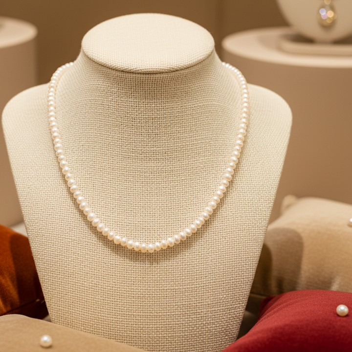 Radiant White Button Pearl Necklace (Freshwater White Button Pearl Necklace)