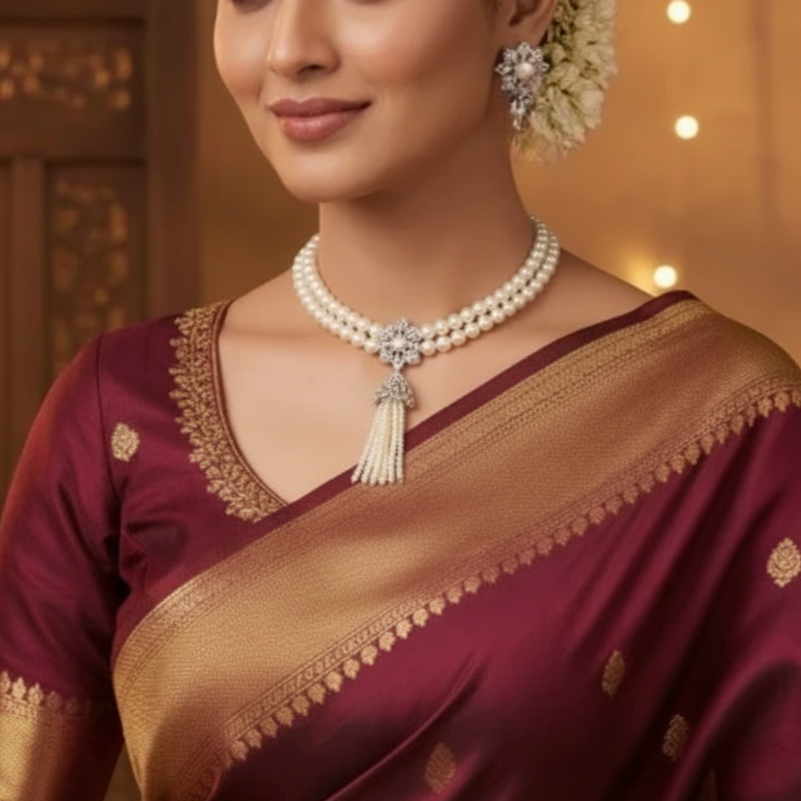 Perfect Round Natural Pearl Necklace and Earrings with Cz Pendant