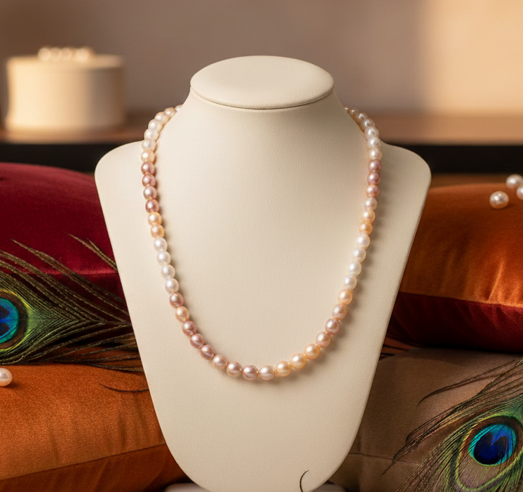pinkish, whitish fresh water pearls necklace