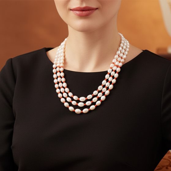 Three Line Pearl Necklace Set