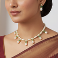 Exquisite CZ Green Stone Necklace Set with Matching Earstuds