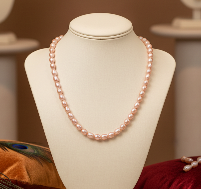 Rose color natural pearls necklace