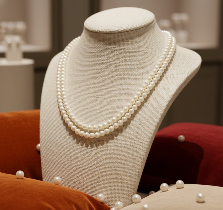 Heritage Duo Pearl Necklace (Two-Row Freshwater Round Pearl Necklace)