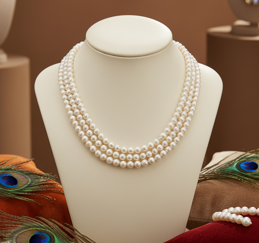 Graduated 3-Line White Freshwater Pearl Necklace