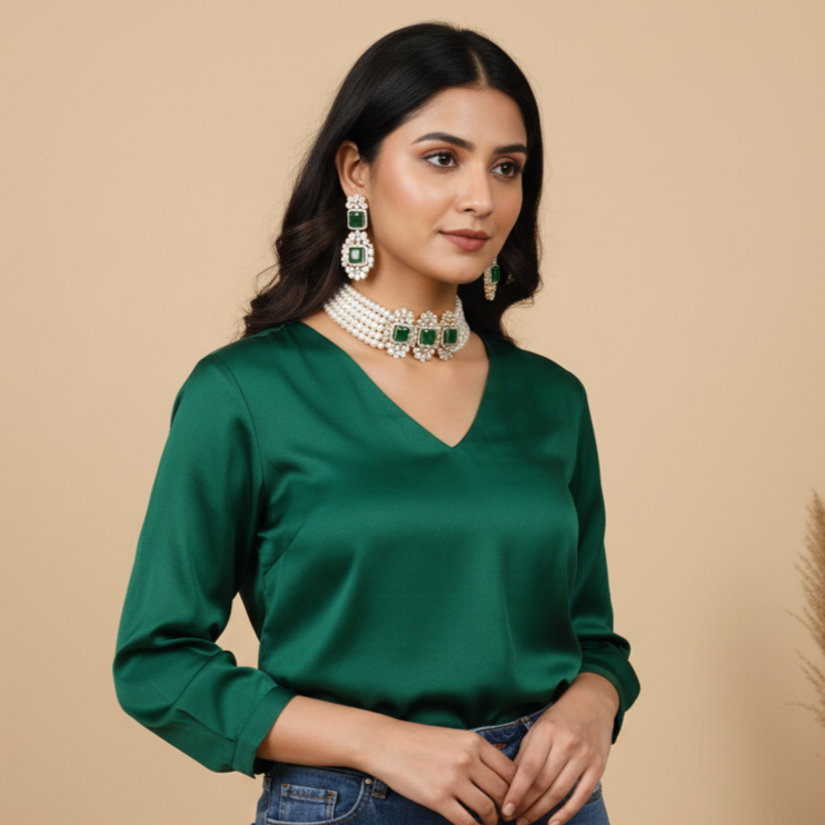 Gorgeous button pearl choker set with greenstone