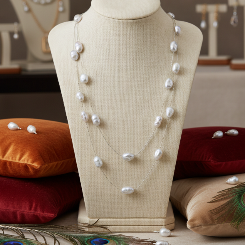 Grey Baroque Pearls on Silver Chain