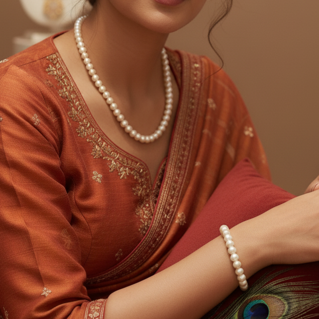 Classic Pearl String Necklace & Bracelet Set (Freshwater Pearl Necklace and Bracelet Set )