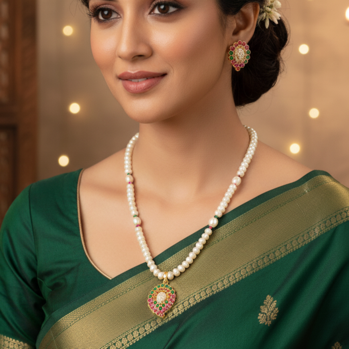 Elegant Button Pearl Single-Line Necklace Set