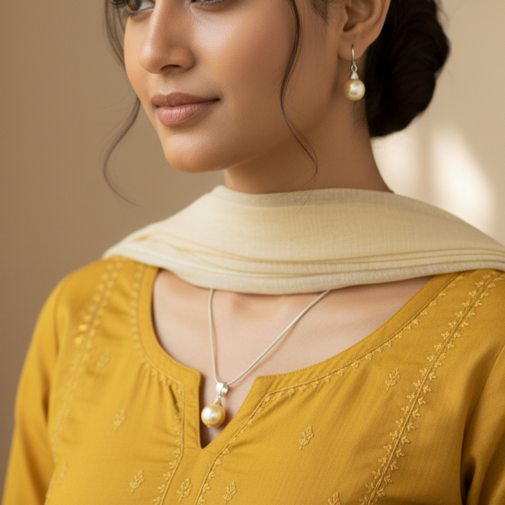 Golden Pearl Pendant Chain set