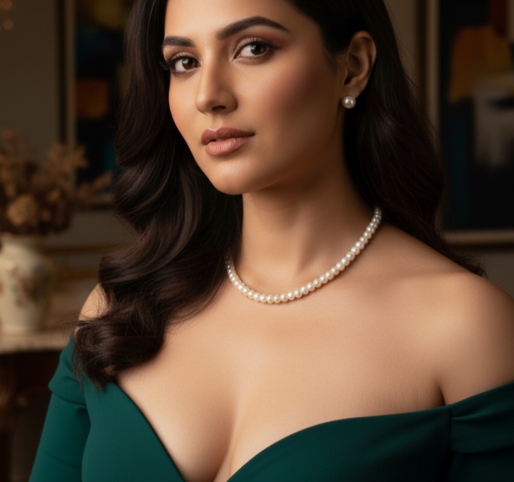 White Pearl Necklace with Matching Stud Earrings