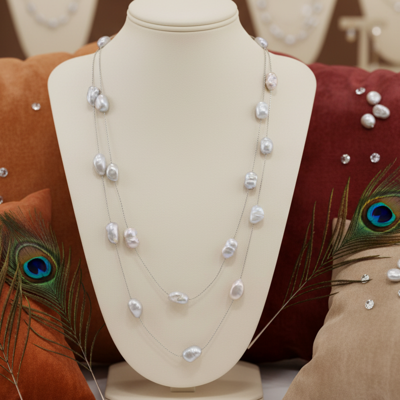 Grey Baroque Pearls on Silver Chain