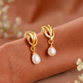 Classic Knot Pearl Drops (Freshwater Pearl Drop Earrings in Gold Finish)