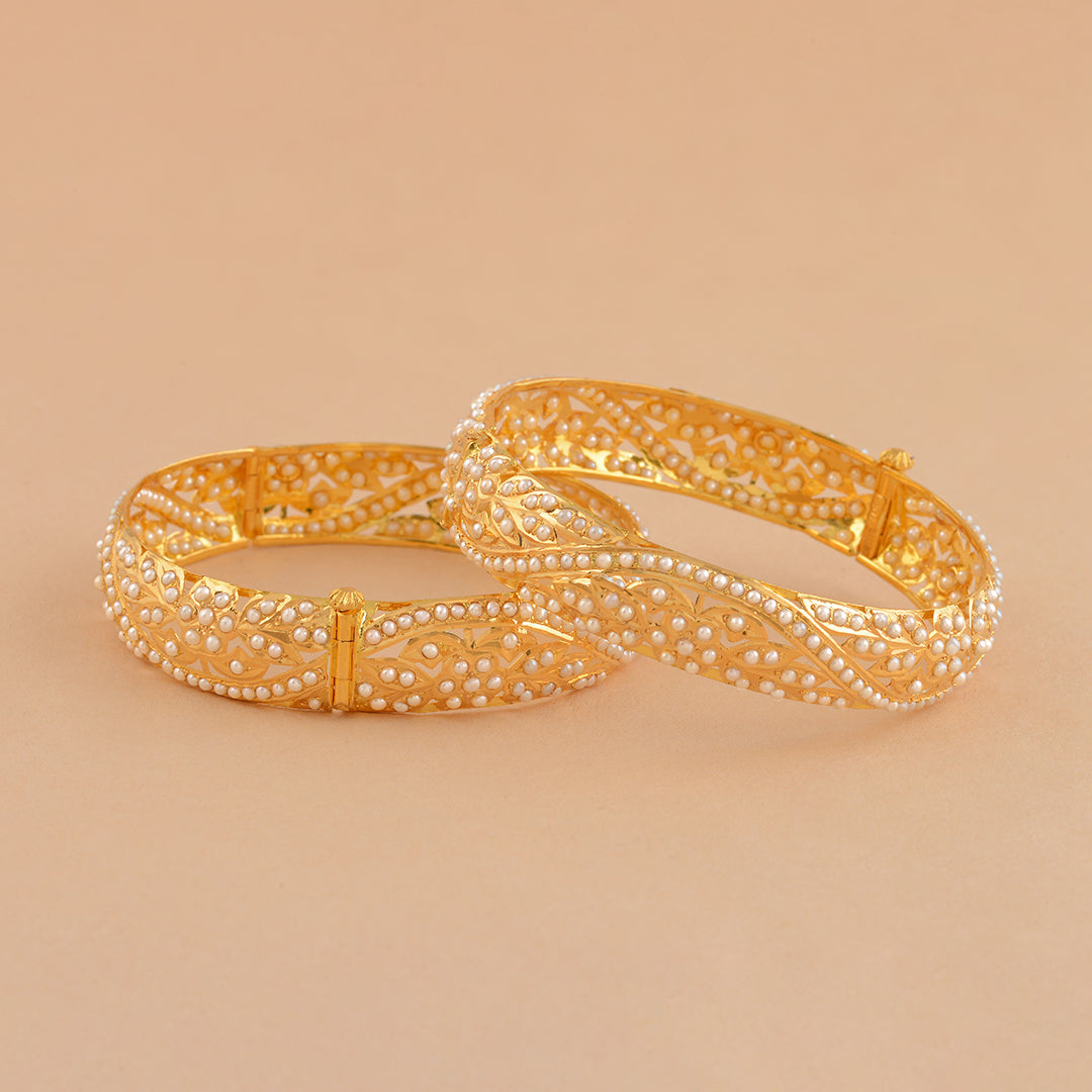 Radiant Gold Pearl Bangles - Krishna Jewellers Pearls and Gems