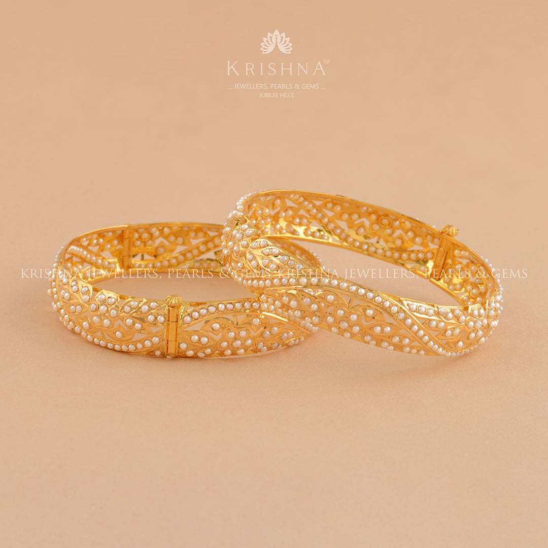 Radiant Gold Pearl Bangles - Krishna Jewellers Pearls and Gems