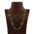 Gold Pearl Necklace With Emerald Beads